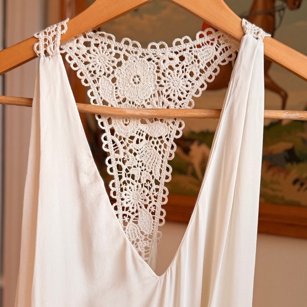 Flowy White Halter Maxi Dress Lace Back Beach Boho Romantic Bride Zara NWT M-L - Picture 7 of 13